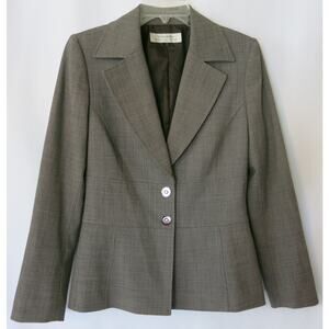 TAHARI Arthur Levine Wool Blend Jacket Blazer Size 4 Women Brown Gray Office